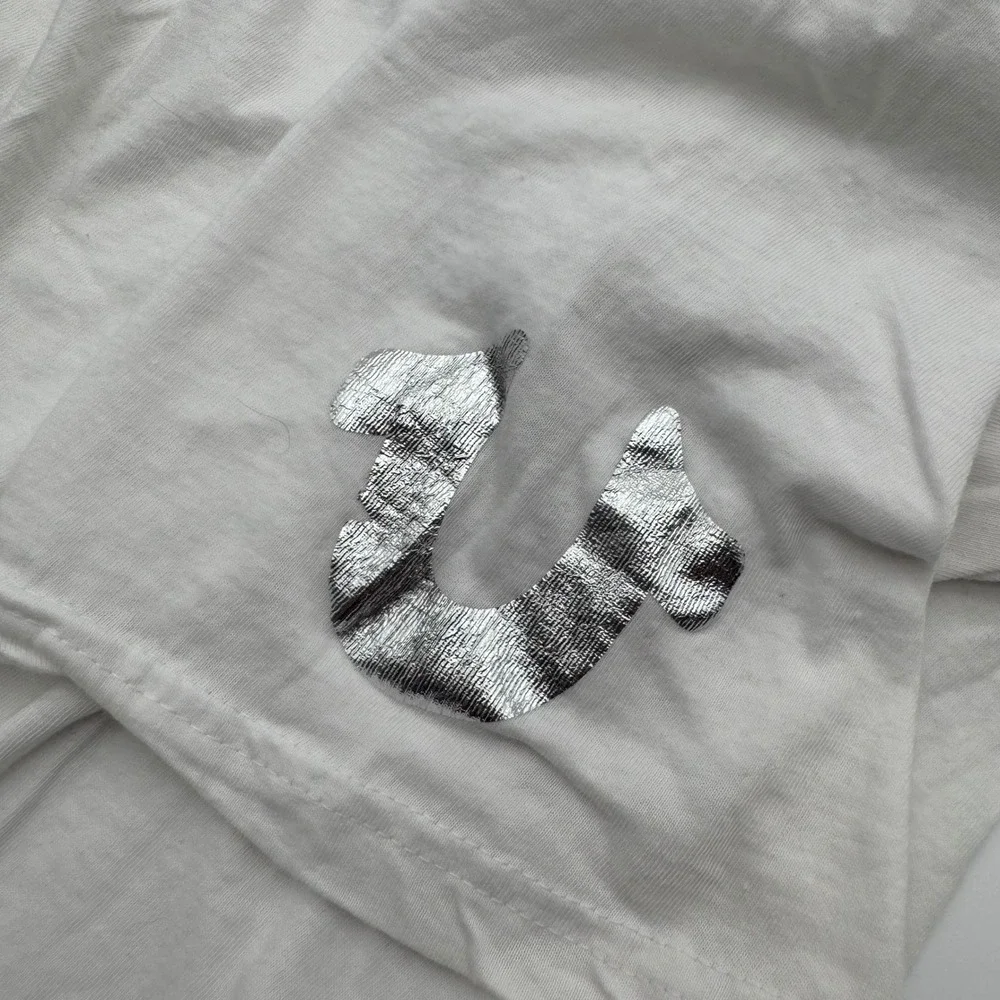 True Religion Mens White‎ Silver Foil Horseshoe Logo T-Shirt XL